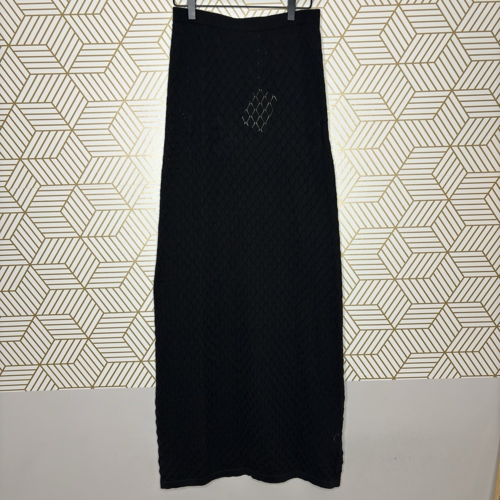 Peppermayo Women's L/XL Macy Knit Maxi Skirt Black Semi Sheer Low Rise Unlined